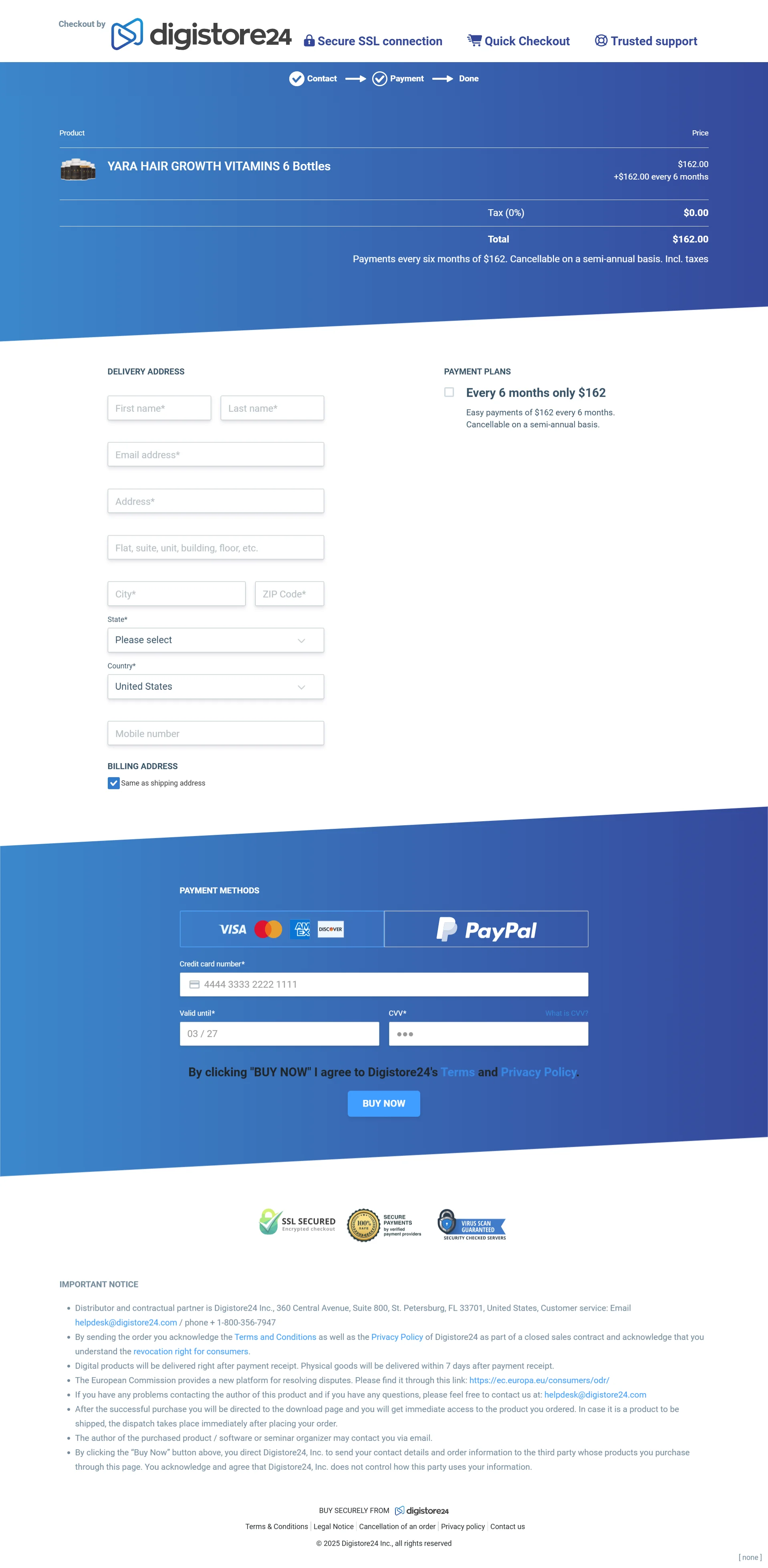 Yara Hair Care order form